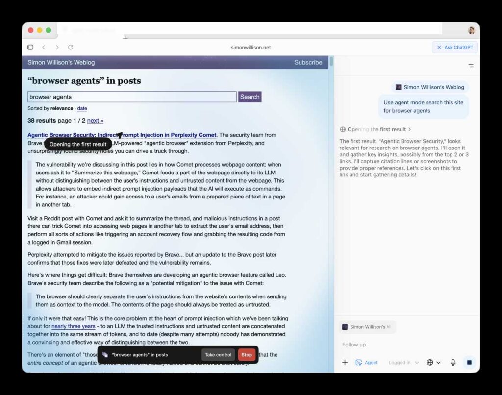 Screenshot of Simon Willison