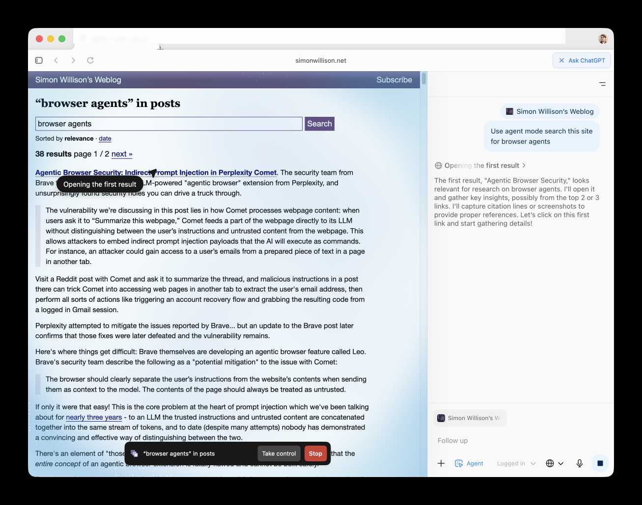 Screenshot of Simon Willison