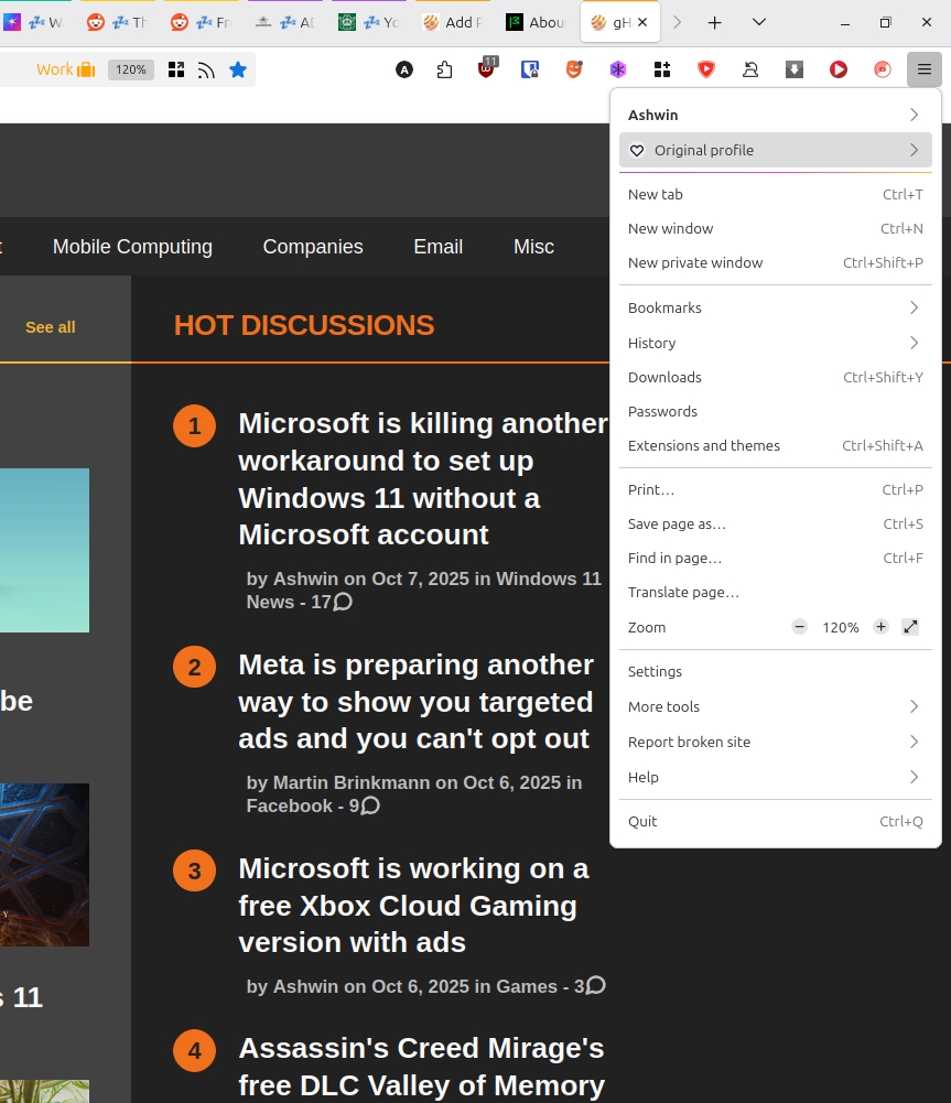 Alternador de perfil do Firefox