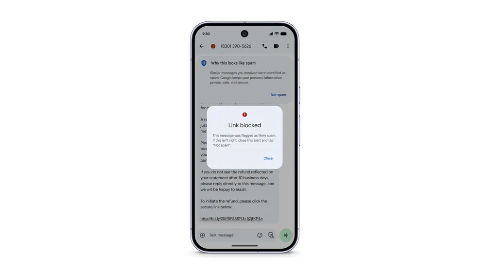 Bloqueador de links fraudulentos de mensagens do Google