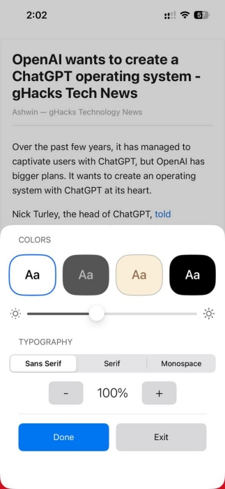 Vivaldi para iOS Leitor Visualização