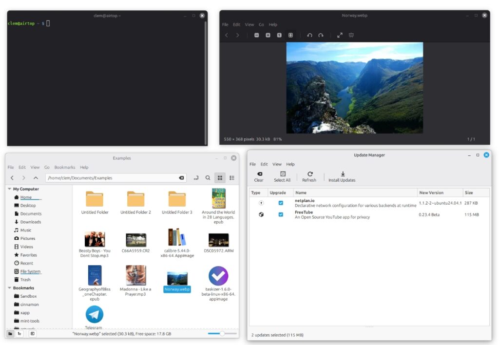 Linux Mint 22.2 tema azul