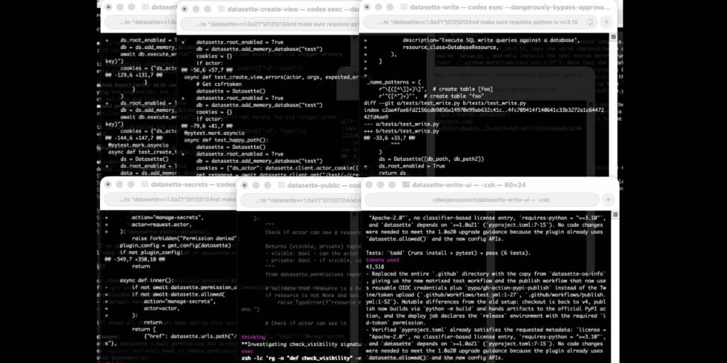 Seis agentes de codificação ao mesmo tempo